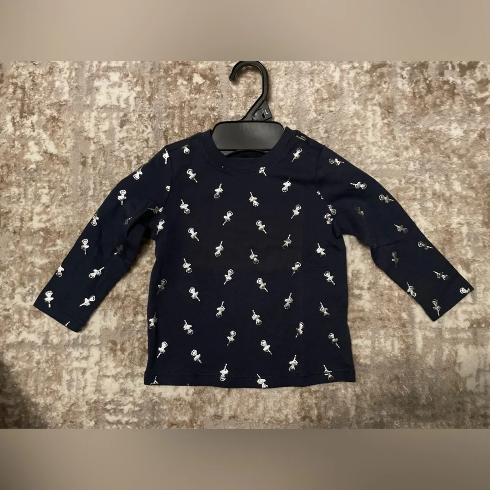 Old Navy Long Sleeve Kids Tee with Silver Ballerina Pattern size 18-24M -NWT